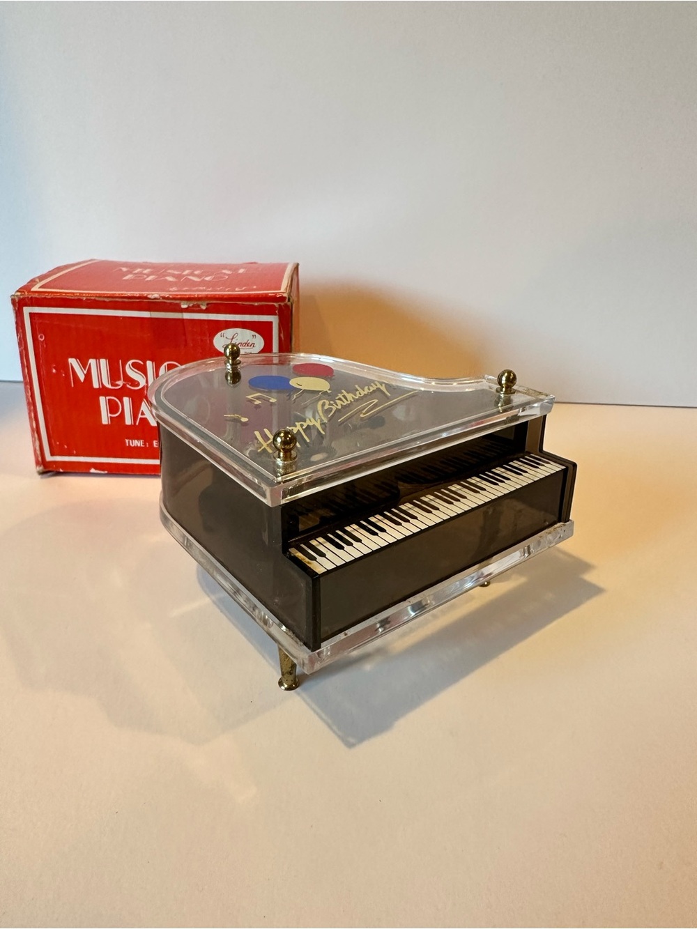 Vintage Schmid Collectable 'Happy Birthday' Lucite Grand Piano Music Box